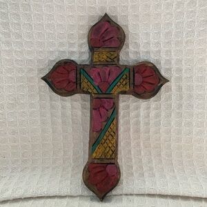 Handcrafted, Hand Carved And Hand Painted Wooden Cross Mexico